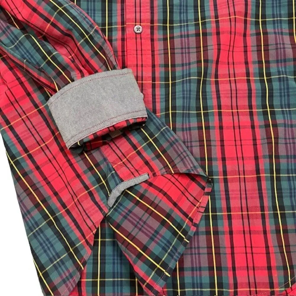 Banana Republic Men's Plaid‎ Button Down Shirt Contrast Cuff Red Green Medium
